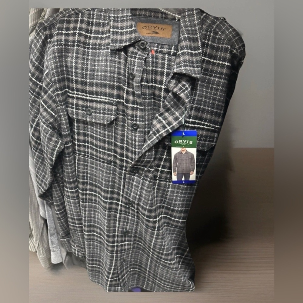Orvis Black and Gray Plaid Flannel Shirt